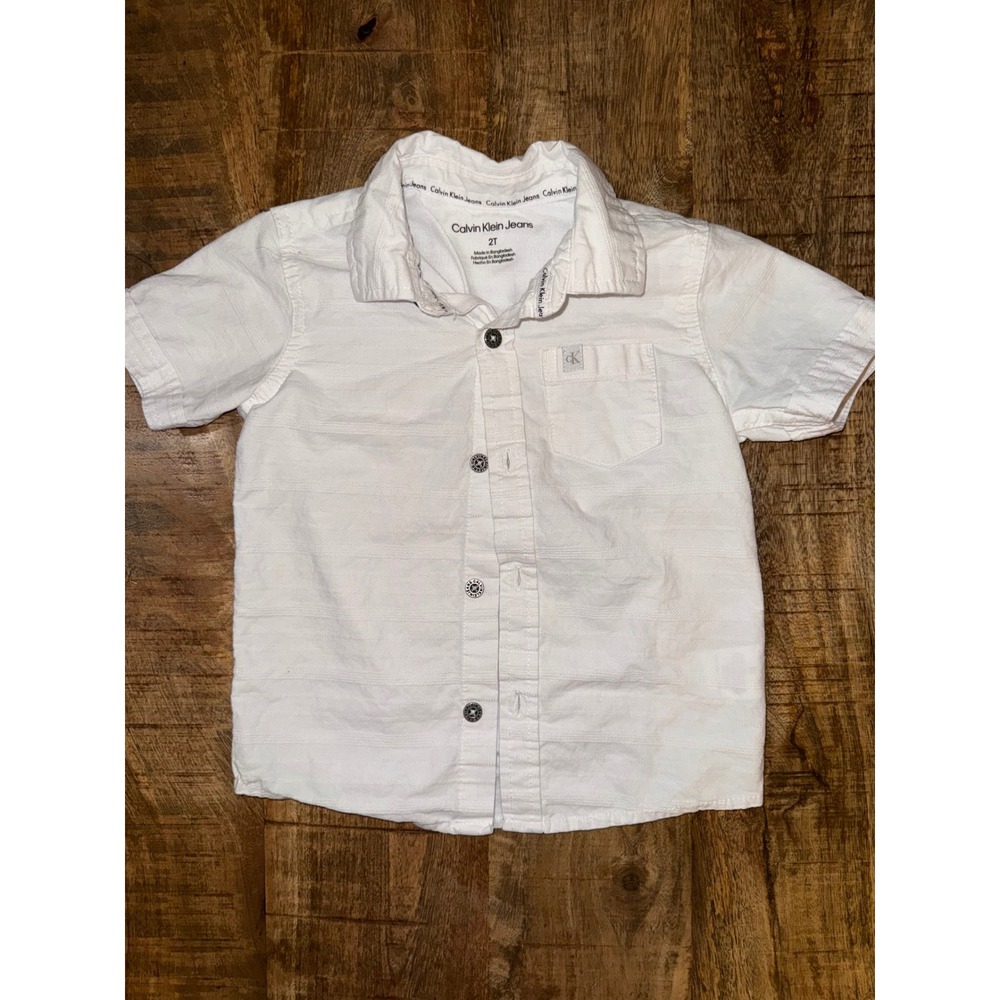 Calvin Klein Jeans Toddler Boys White Textured Stripe Button Down Shirt 2T